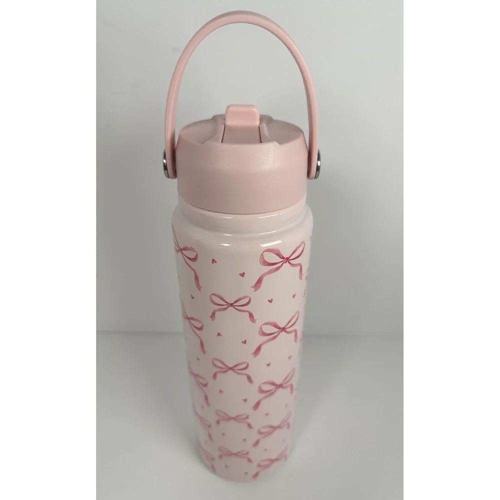 Pink Bow Tumbler 27oz Market Square Bottle Handle Lid Coquette Cute Travel